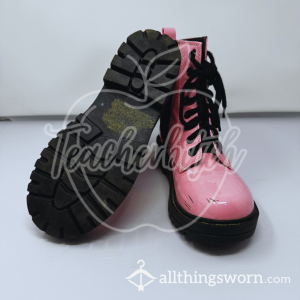 Pink Rubber Combat Boots | US Size 8