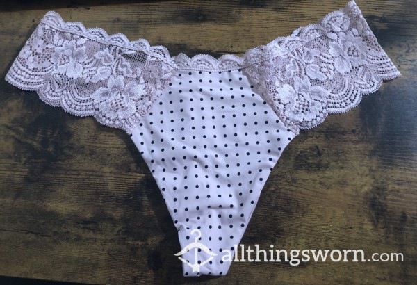 Pink With Black Polka Dots - Small Lace Thong - Includes US Shipping & 24 Hr Wear