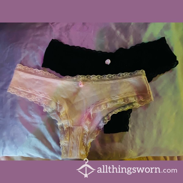 Pink/black Panties With Lace Trim <3