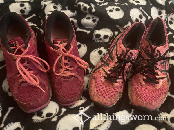 💕 Pink Nike Cross Trainers (9.5) And Pink Breast Cancer Awareness Asics Running Shoes (10) 💕