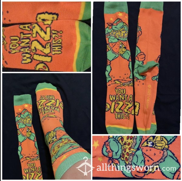 Pizza This TMNT Orange Crew Socks. 3 Day Wear & Free US Shipping 🐢 🍕