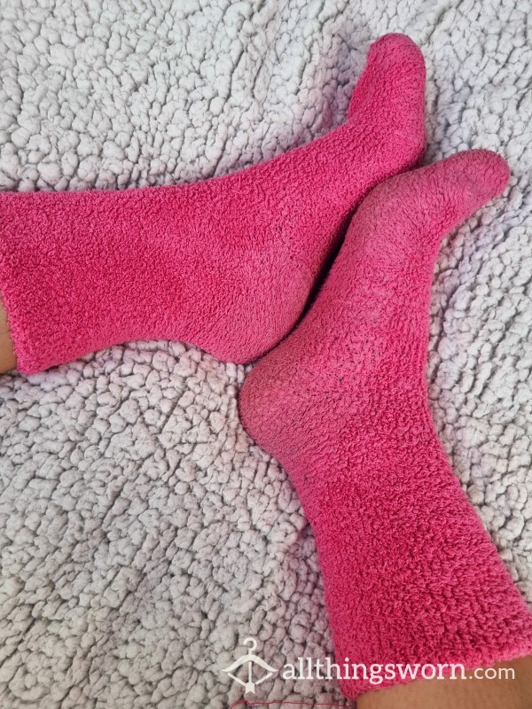Plain Pink Bright Fluffy Socks 💖