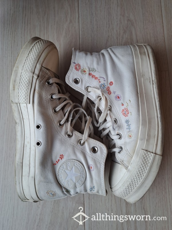 Platform, High Top Converse Sneakers With Flowers