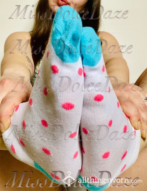 Polka Dot | Cotton Ankle Socks | Dirty & Wet From Sweaty Toes | 3 Days Worn