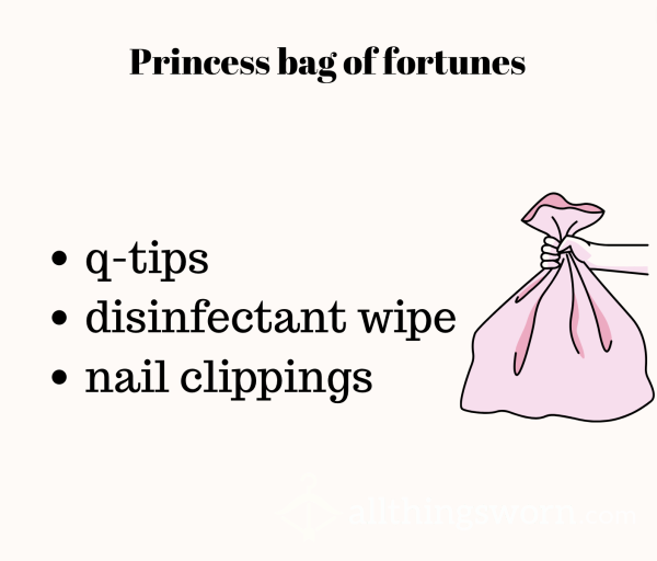 Princess Bag Of Fortunes (q-tips, Disinfectant Wipe, Nail Clippings)