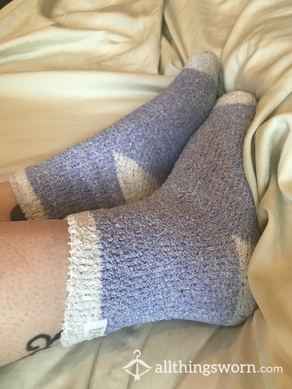 Purple And White Soft Fuzzy Socks