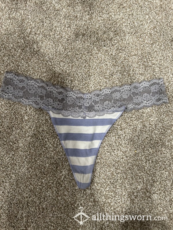 Purple And White Striped Thong With Lace