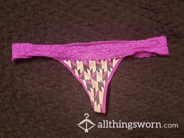 Purple Lace And Cotton Thong