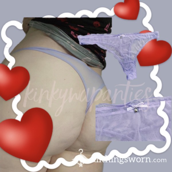 💜 Purple Mesh Thong W/Silver Heart Charm - Includes 2-day Wear & U.S. Shipping