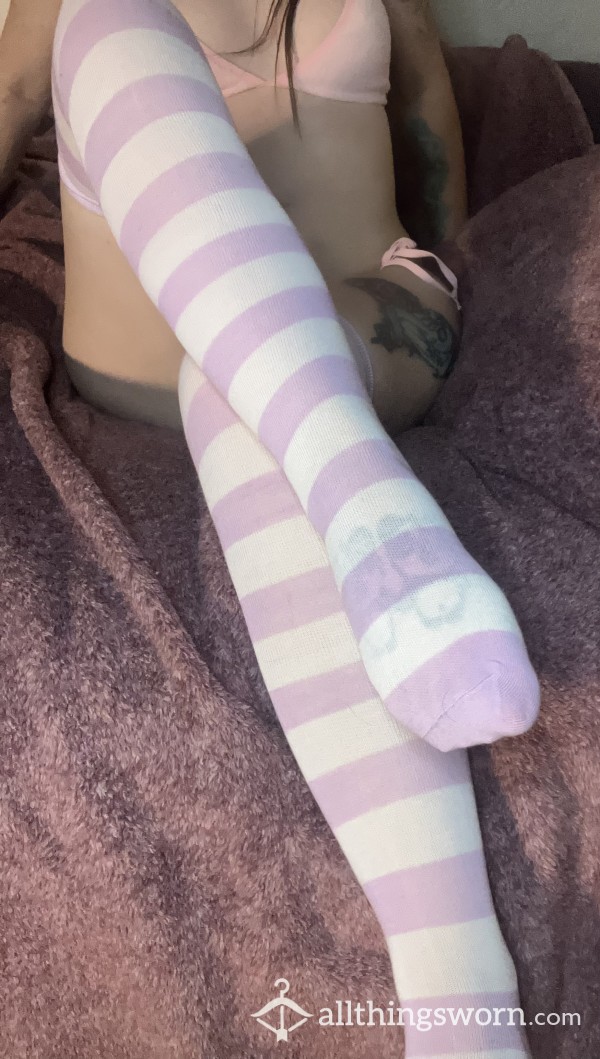 Purple Stripped Thigh High Socks!