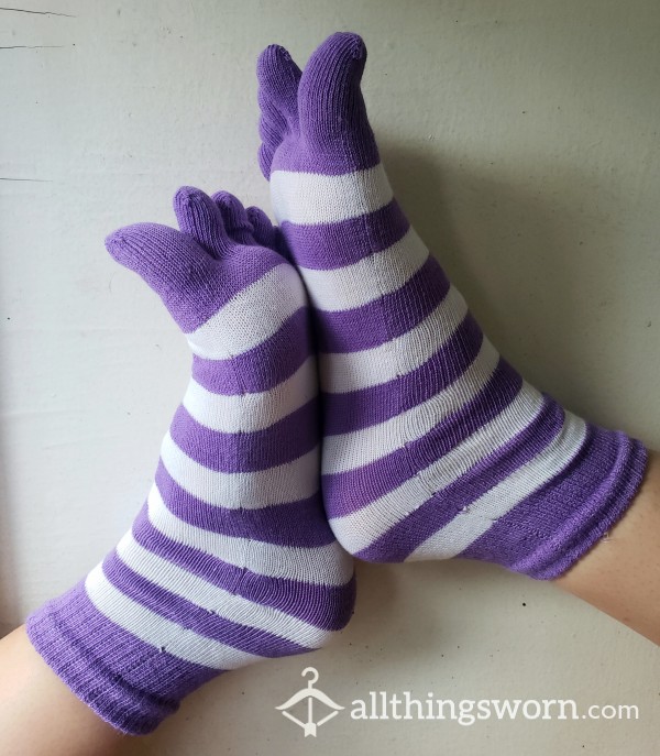 Purple & White Stripes Toe Socks💜