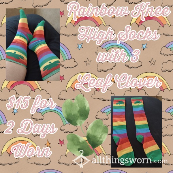 Rainbow 3 Leaf Clover Knee High Socks