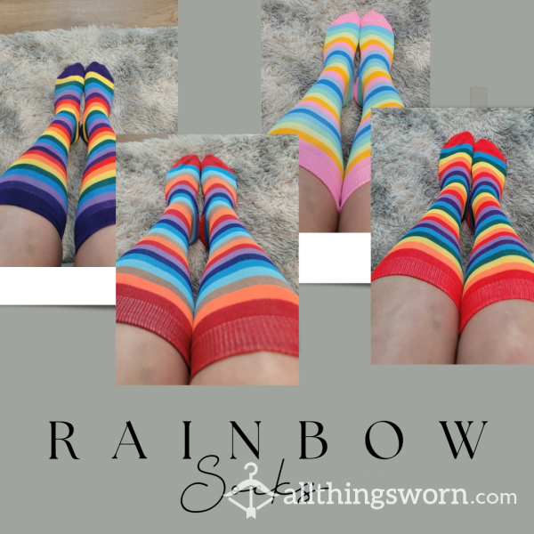 🧦🌈 Rainbow Knee-Hi Socks, 4 Patterns Available ~ Worn To Your Liking