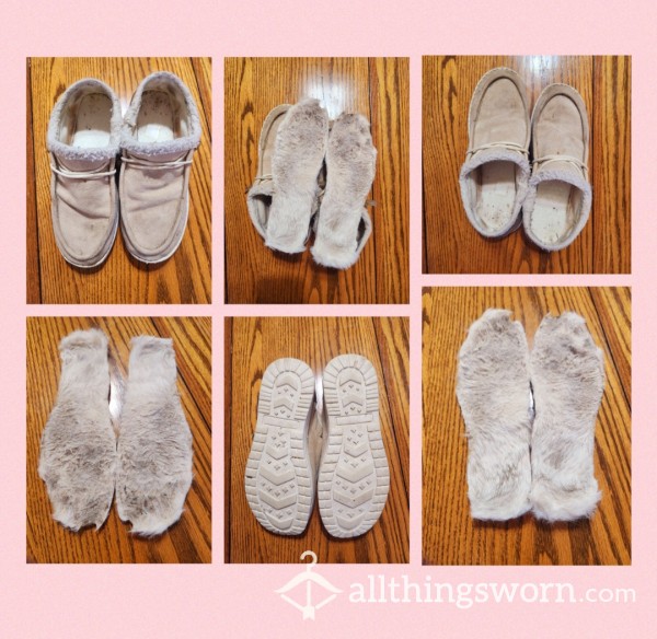 Ratty Well Worn Slippers With Dirty Fleece Insoles - Worn Daily And Still Wearing! US Shipping Included