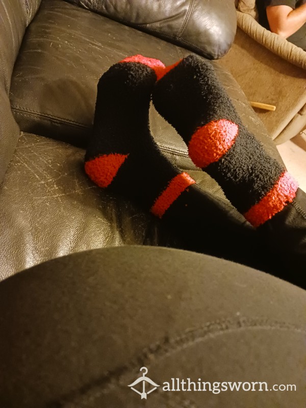 Red And Black Fuzzy Socks