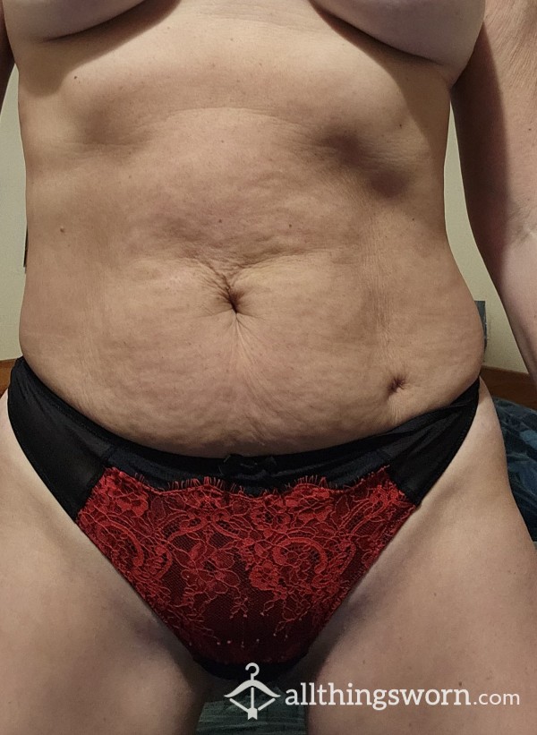 Red And Black Lace Thong