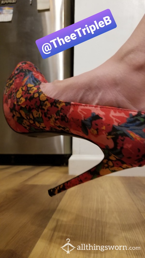 Sexy Red Floral High Heels 🥵