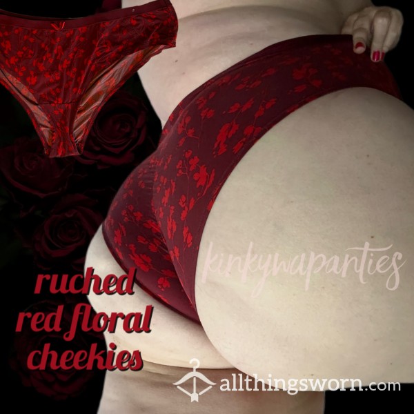 Red Floral Scrunch-Butt Cheekies - Includes 2-day Wear And U.S. Shipping