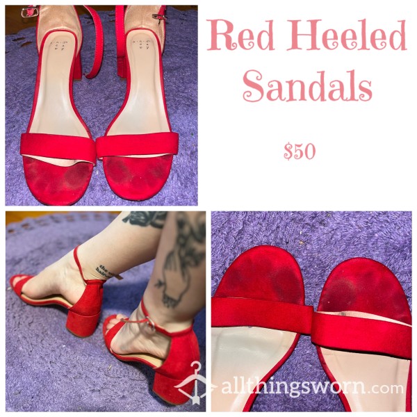 Red Open Toe Shoes With Toe Prints