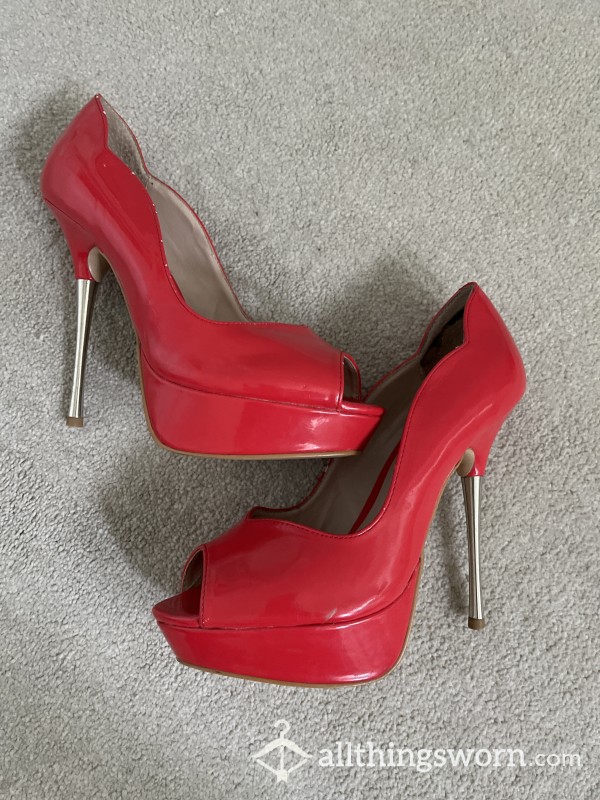 Red Peep Toe High Heels