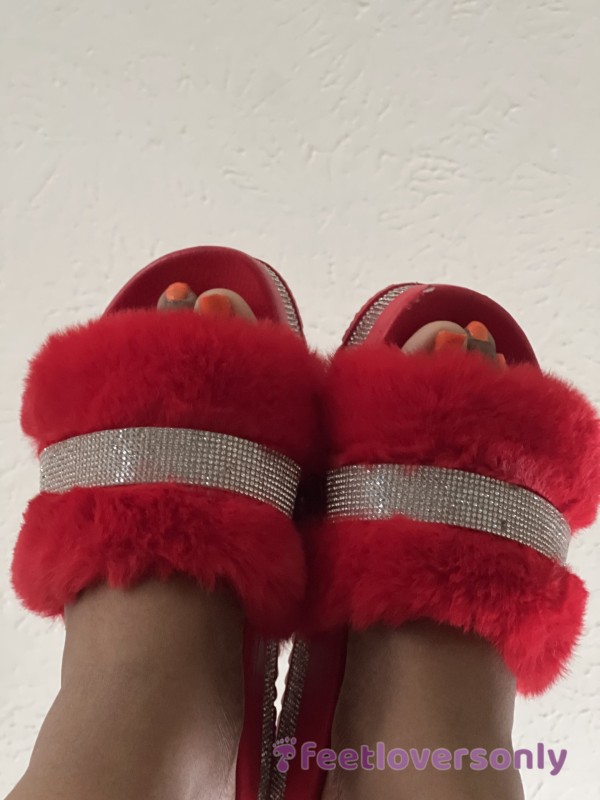 Red Platform Slippers Feet Pics