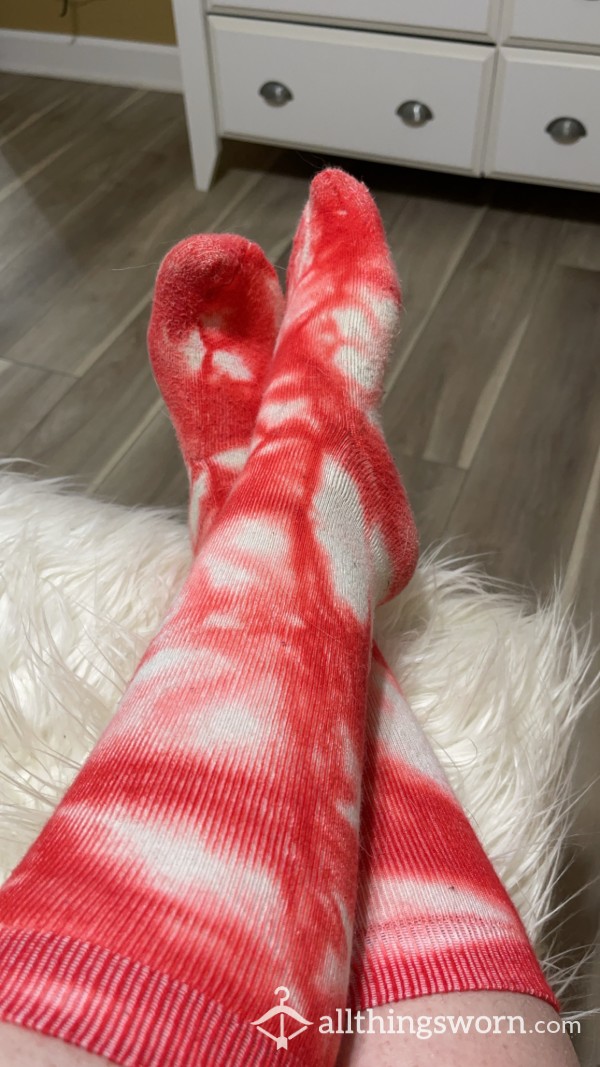 Red Tie Dye Socks .. Worn 24 Hours