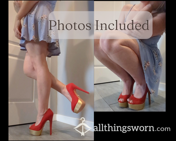 Red Velvety Heels From Profile Photo - Size 7 - Photo Set Included 📸
