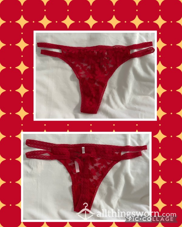Red Victoria Secret Lace Strappy Thong