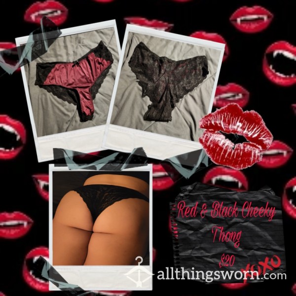 ✨ Red W/ Black Lace Cheeky Panties -- 48 Hours Wear ✨