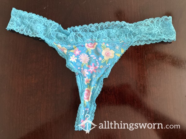 Satiny Lace Floral Thong