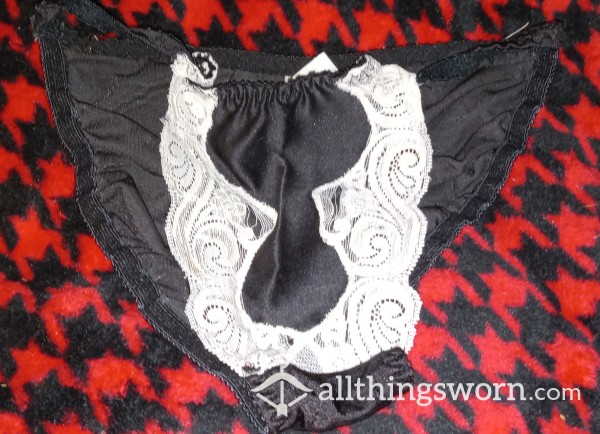 Sexy Black Silky Maid-look Panties, Well-used