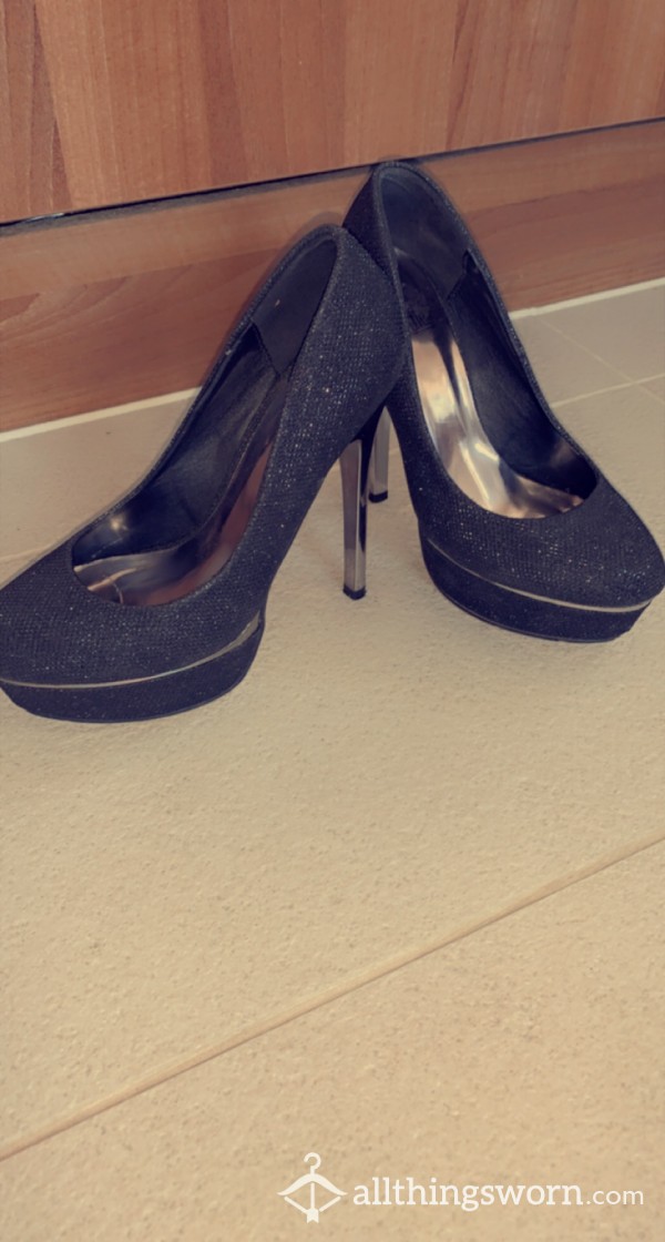 Sexy Glittery Black/silver Healed High Heels
