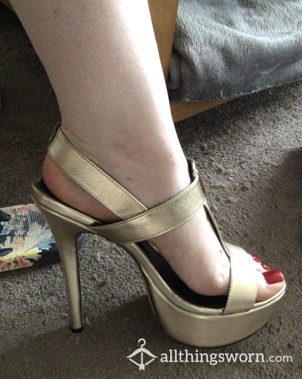 Sexy Gold Strappy Heels Size 6 - Worn On A Few Messy Nights Out!
