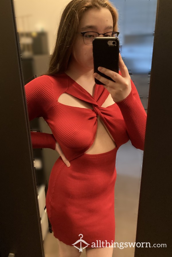 Sexy Medium Red Cutout Dress