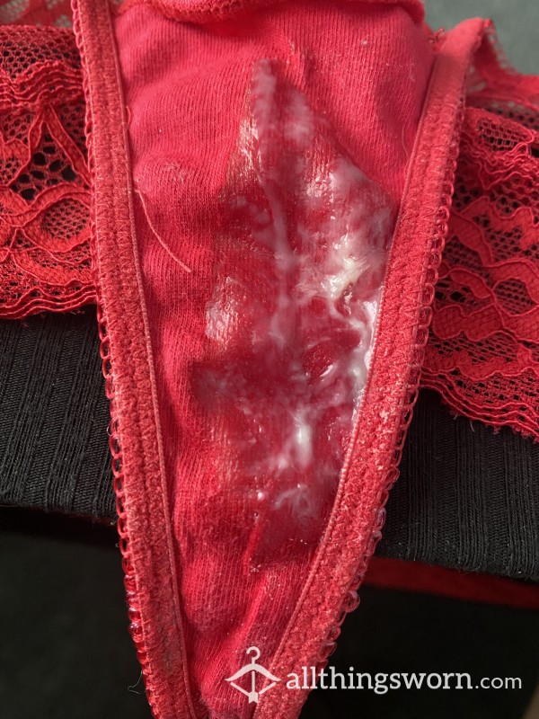 Sexy Red Lace Thong - Well-worn