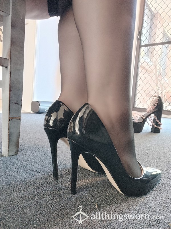 Shiny Patent Leather Black Office Stiletto Heels