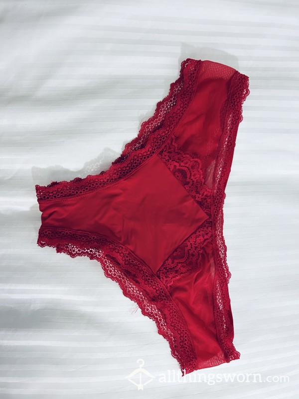 Silky Red Panties With Lace Detail