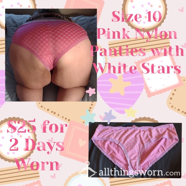 Size 10 Pink Nylon Panties With White Stars