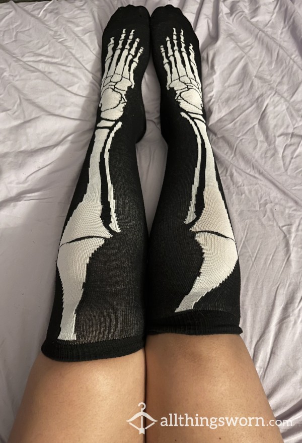 Skeleton Knee High Socks/ Old Socks-well Worn/ Size 10 Feet.