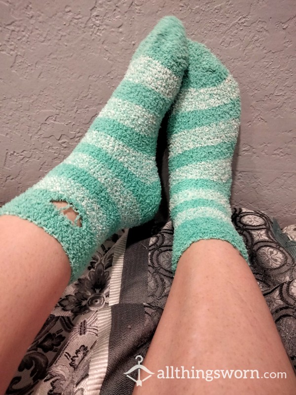 Smelly Fuzzy Teal Socks Worn 72-hours