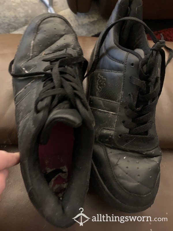Smelly Sweaty Well Worn Used Black Kappa Rave Trainers