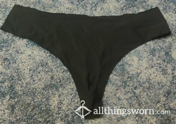 Smooth Black Thong W/ Light Colored Crotch Lining