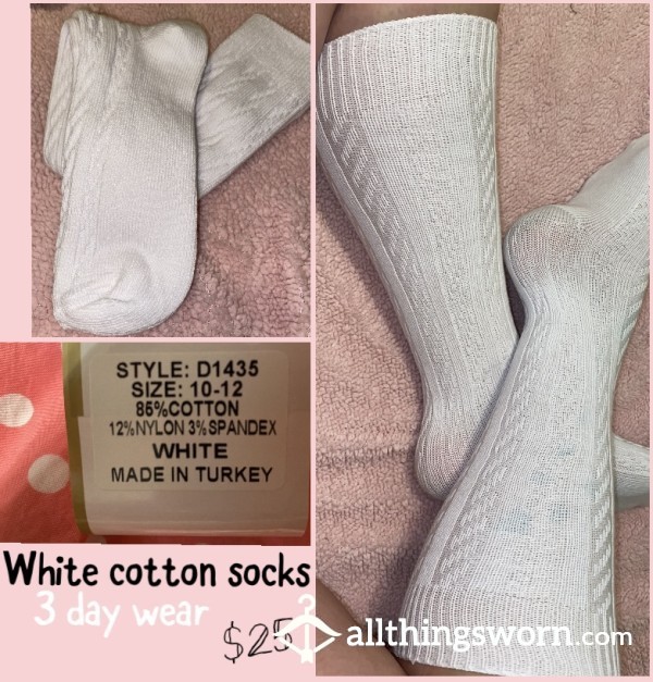 Soft White Cotton Calf Length Socks. 3 Day Wear & Free US Shipping 🧦
