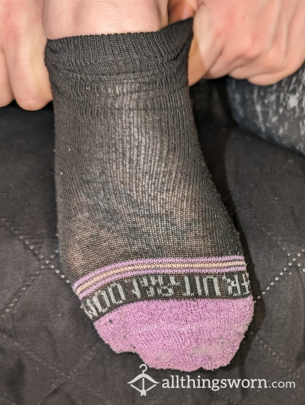 Solo Purple And Black Ankle High Sock From Sweaty Muscular Goddess