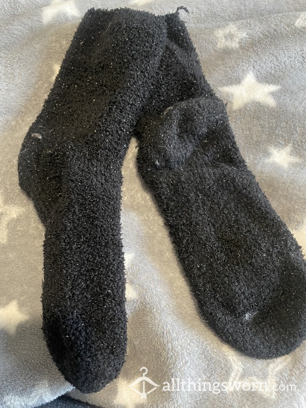 Sparkly Black Fluffy Well Worn Socks 🧦