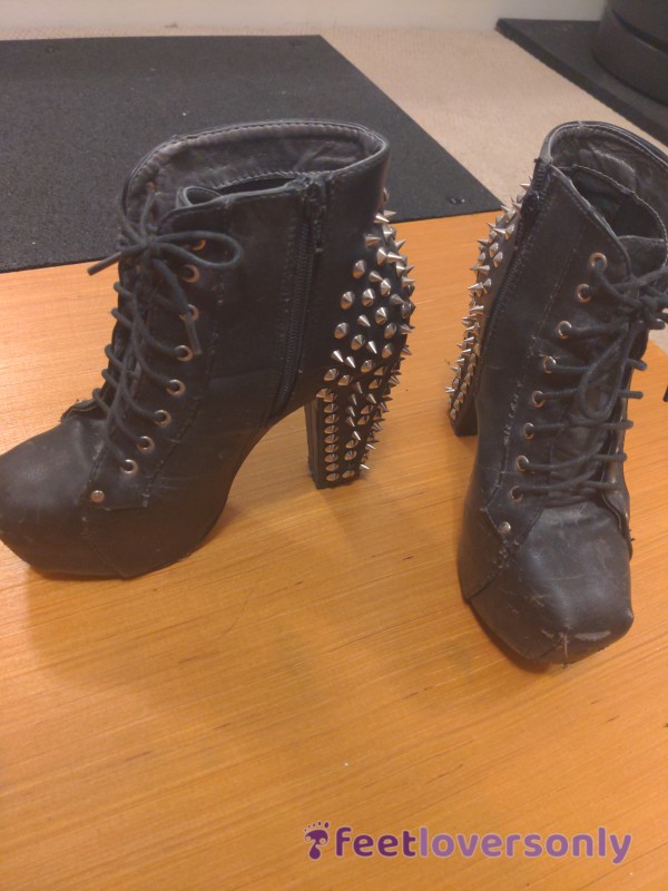 Spikey Heeled Platform Boots, Very Well Used And Scratched