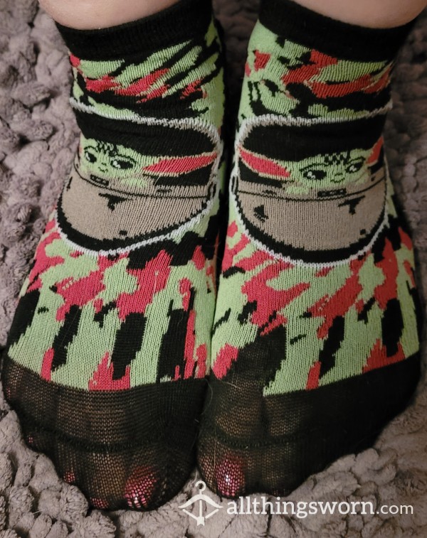 Star Wars Mandalorian Grogu Ankle Socks Green Pink Black Pattern FREE Shipping In US