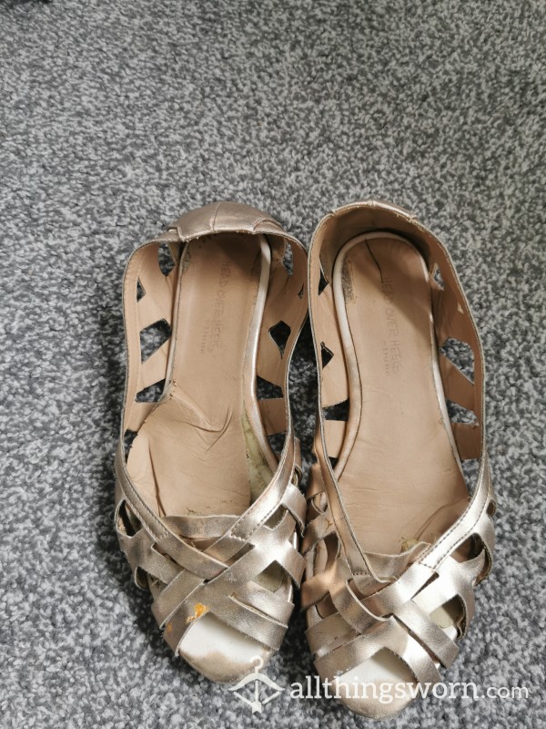 Stinky, Extremely Well Worn Gold Sandals