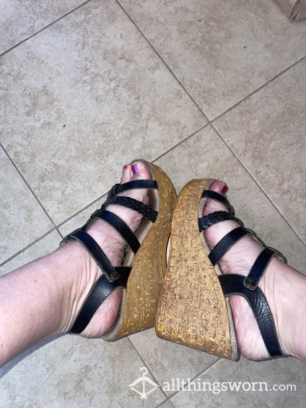 Stinky Smelly Worn In Leather Wedge, Hills, Sandals