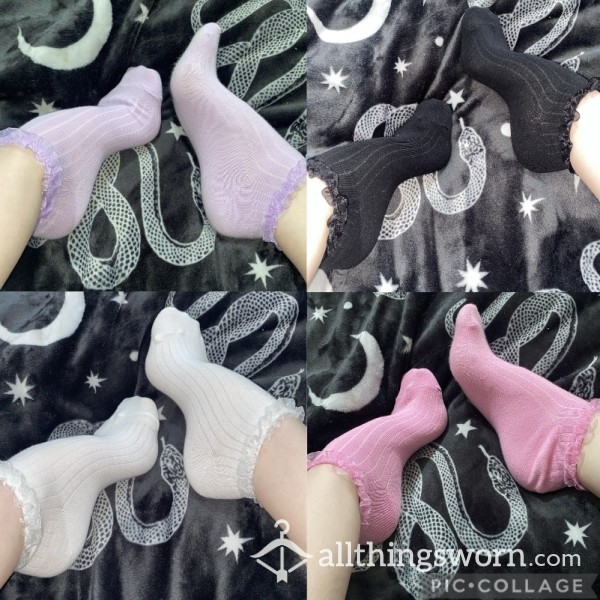 Super Cute Frilly Socks Pick Your Colour - Pink Purple Black Or White